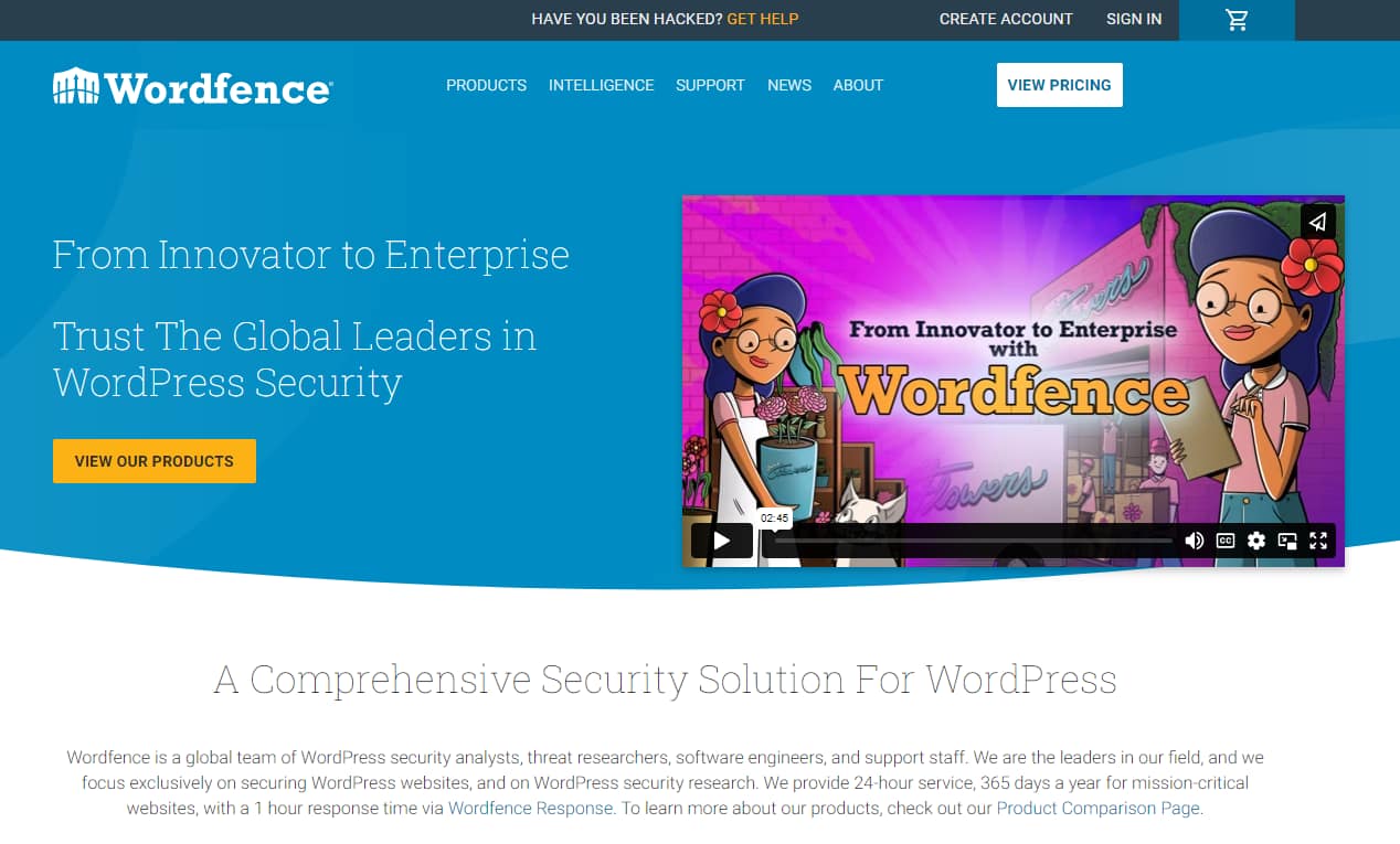 How to stop a DDoS attack:The Wordfence homepage.