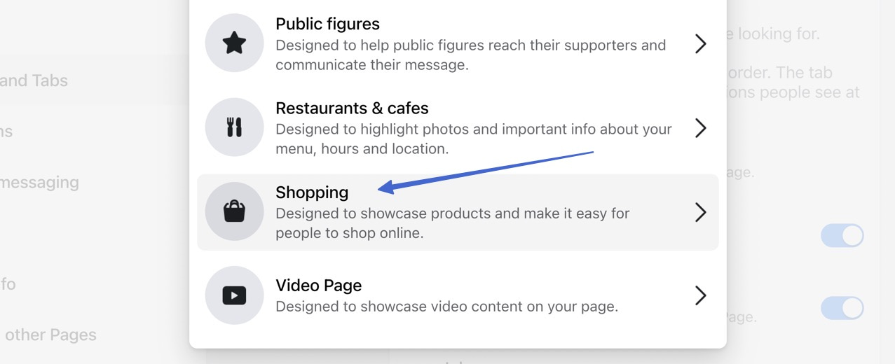 how to sell on Facebook with the Shop Shopping template