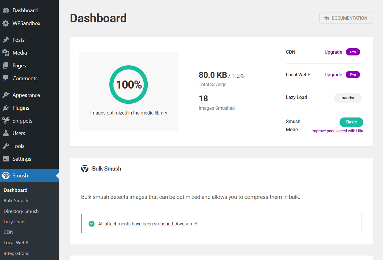 smush plugin settings.
