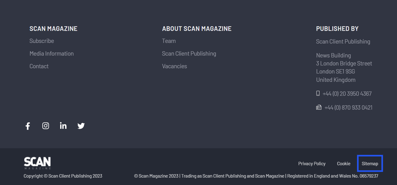 Sitemap link in footer.