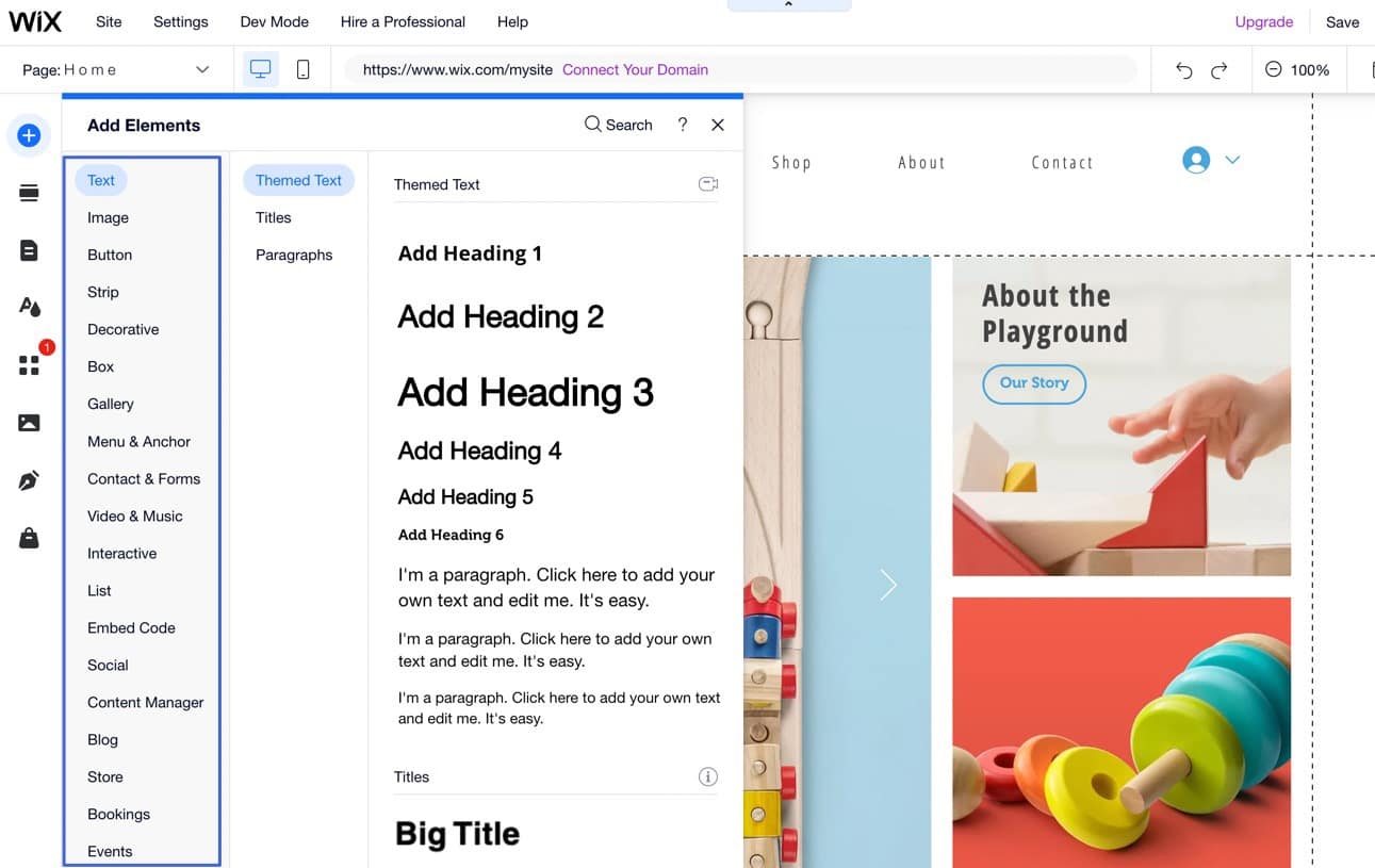 how to make an online store with Wix by adding elements