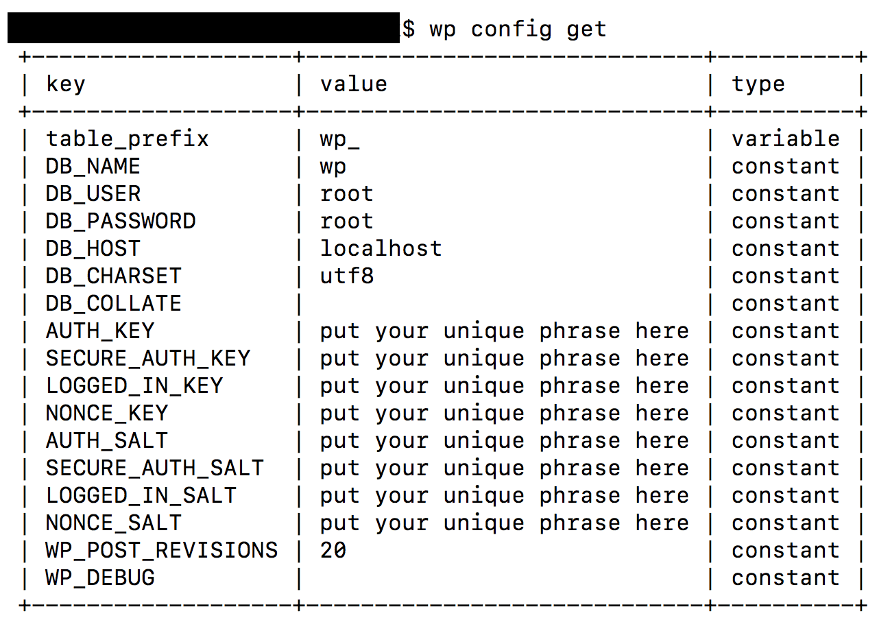 WP-CLI config get.