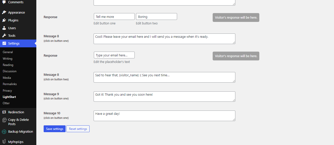 Editing settings of your maintenance mode page bot.