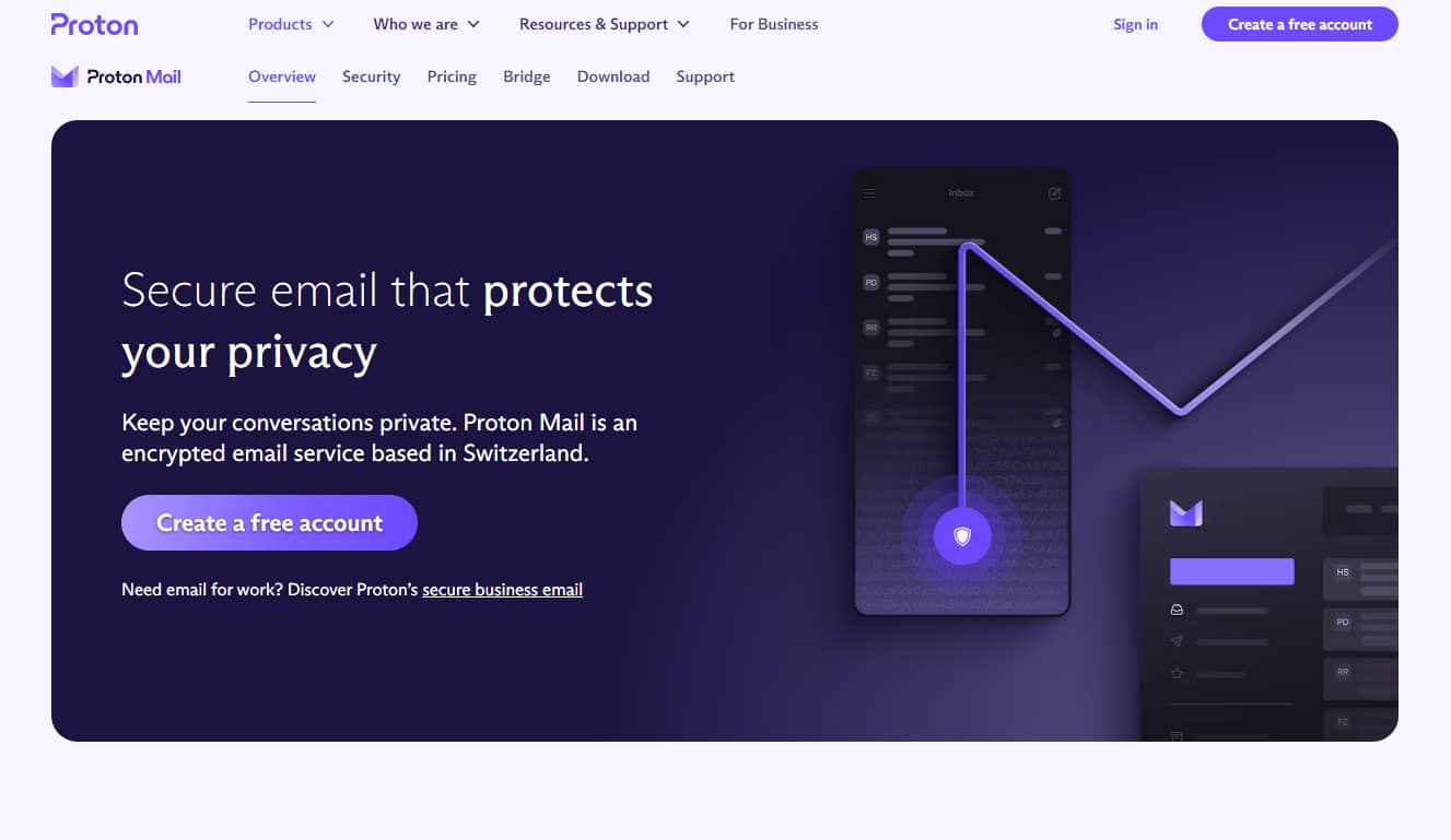 ProtonMail most secure email service.