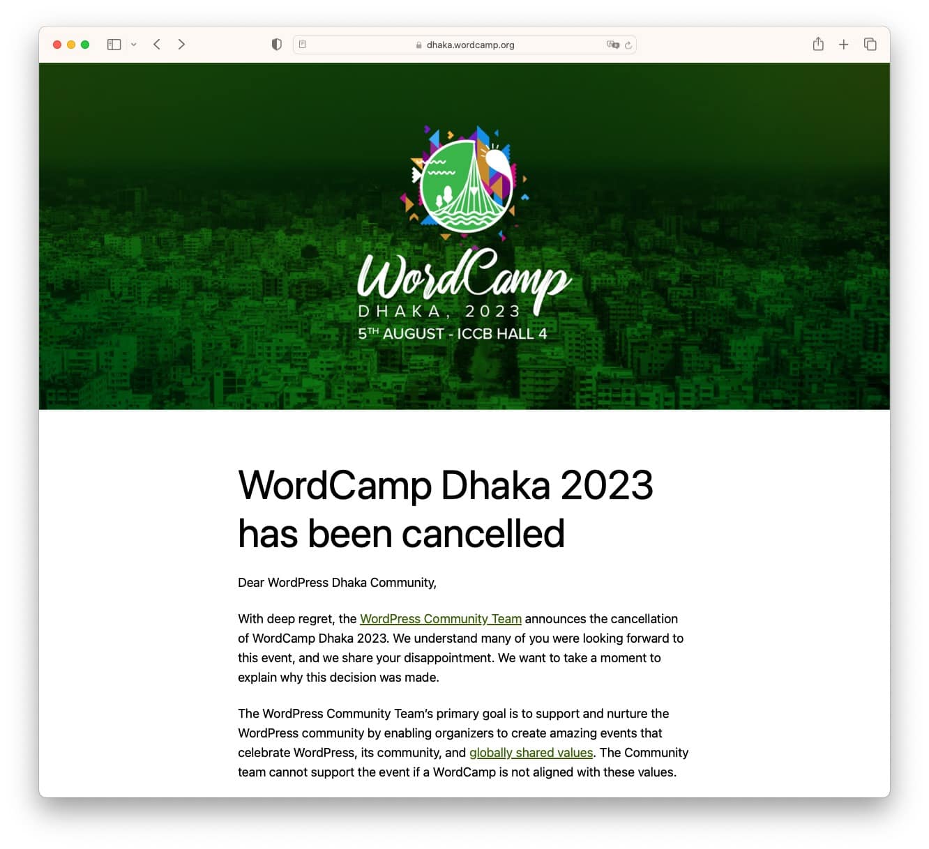 WordCamp Dhaka canceled