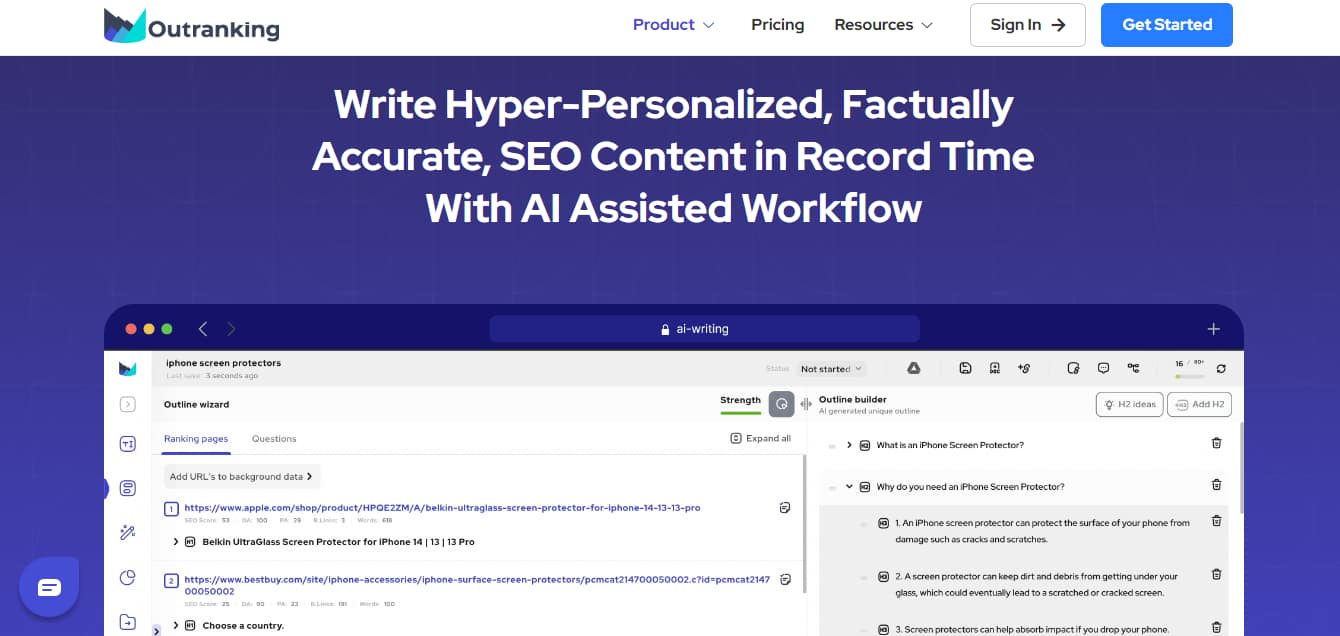 AI for SEO: Outranking AI tool.
