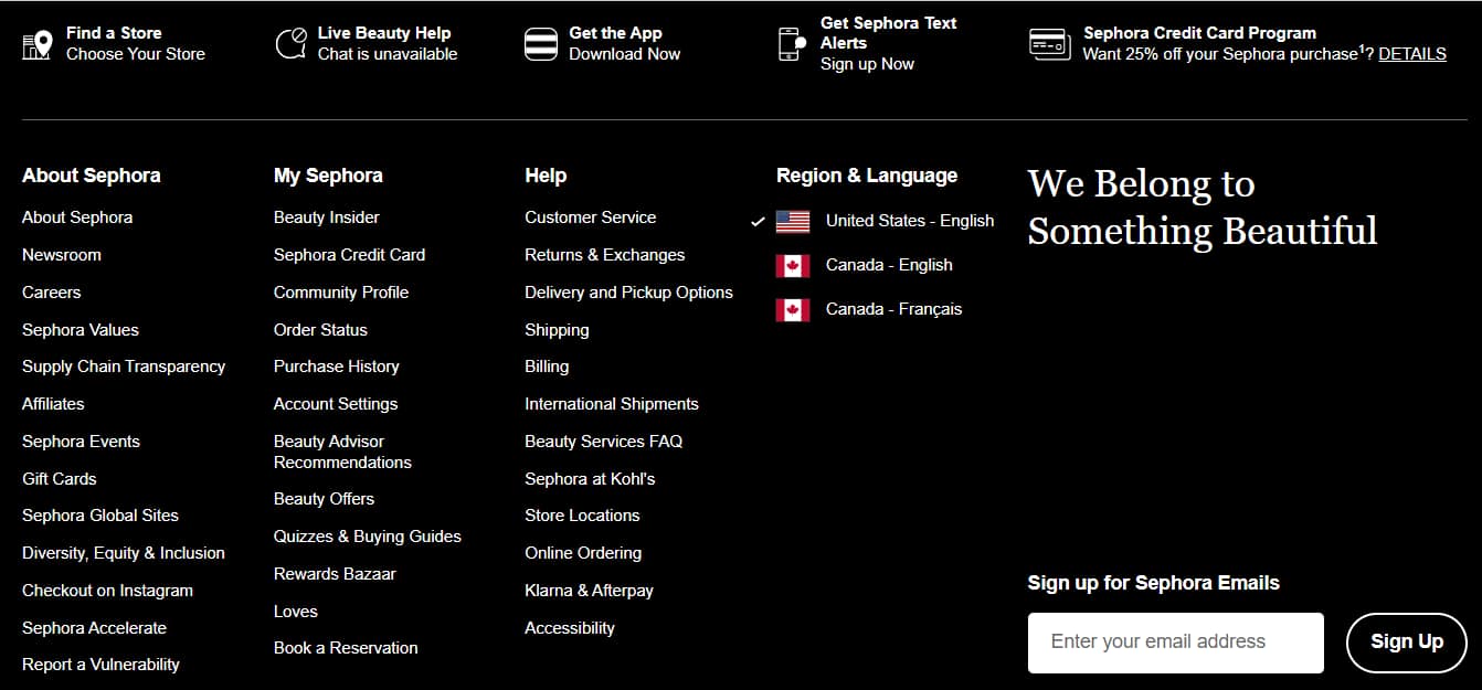 Sephora footer.