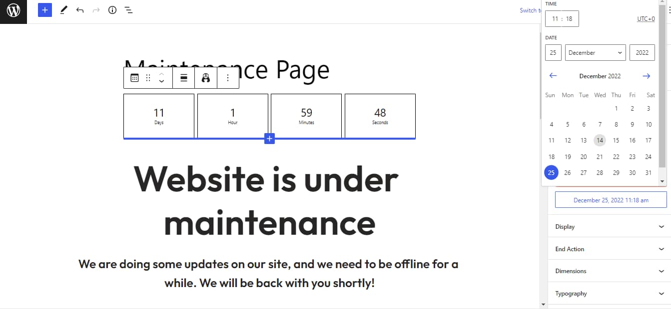 Countdown timer added to your maintenance mode page.