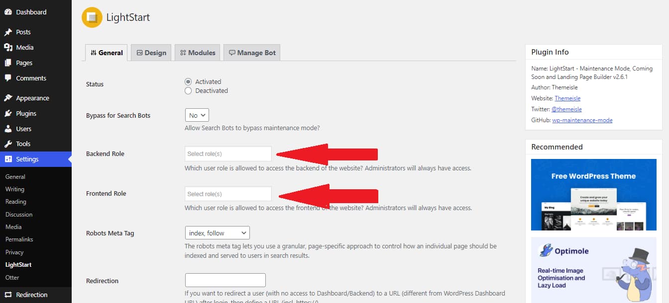 Selecting Backend and Frontend Roles.