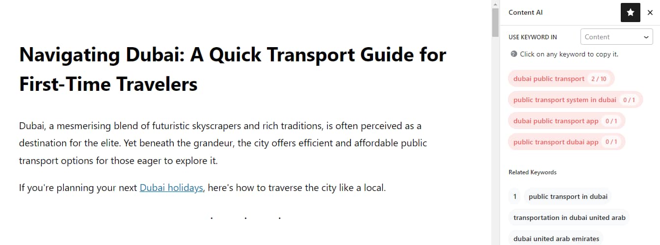 Rank Math's keyword suggestions.