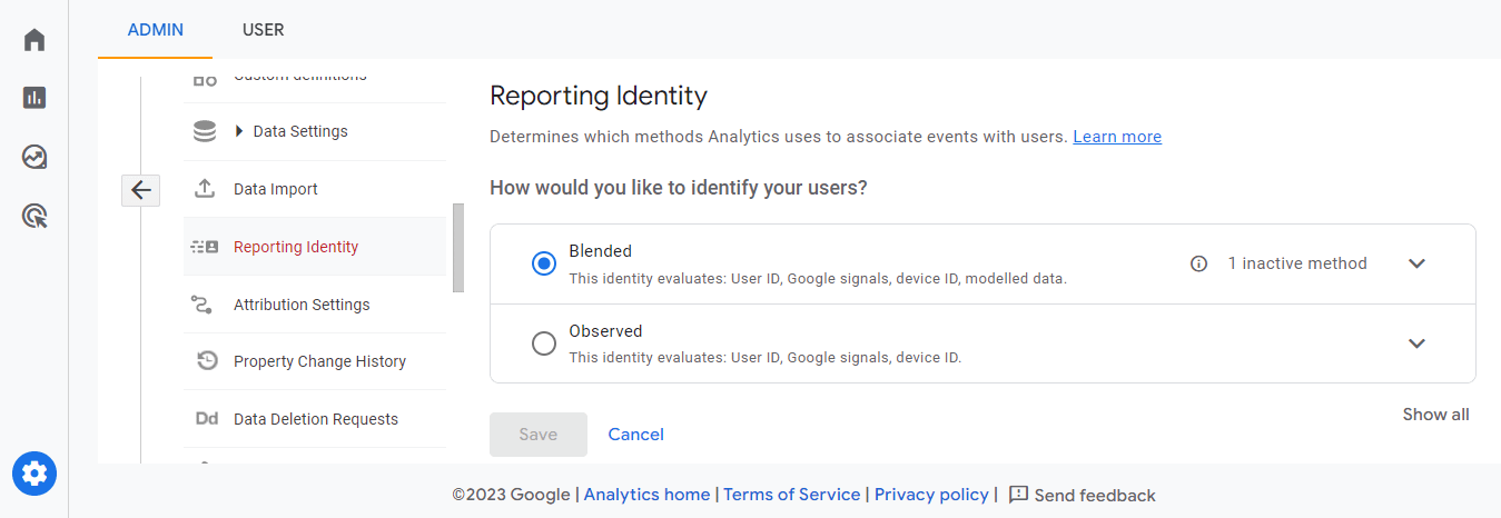 GA4 vs Universal Analytics: the Reporting Identity feature in GA4.
