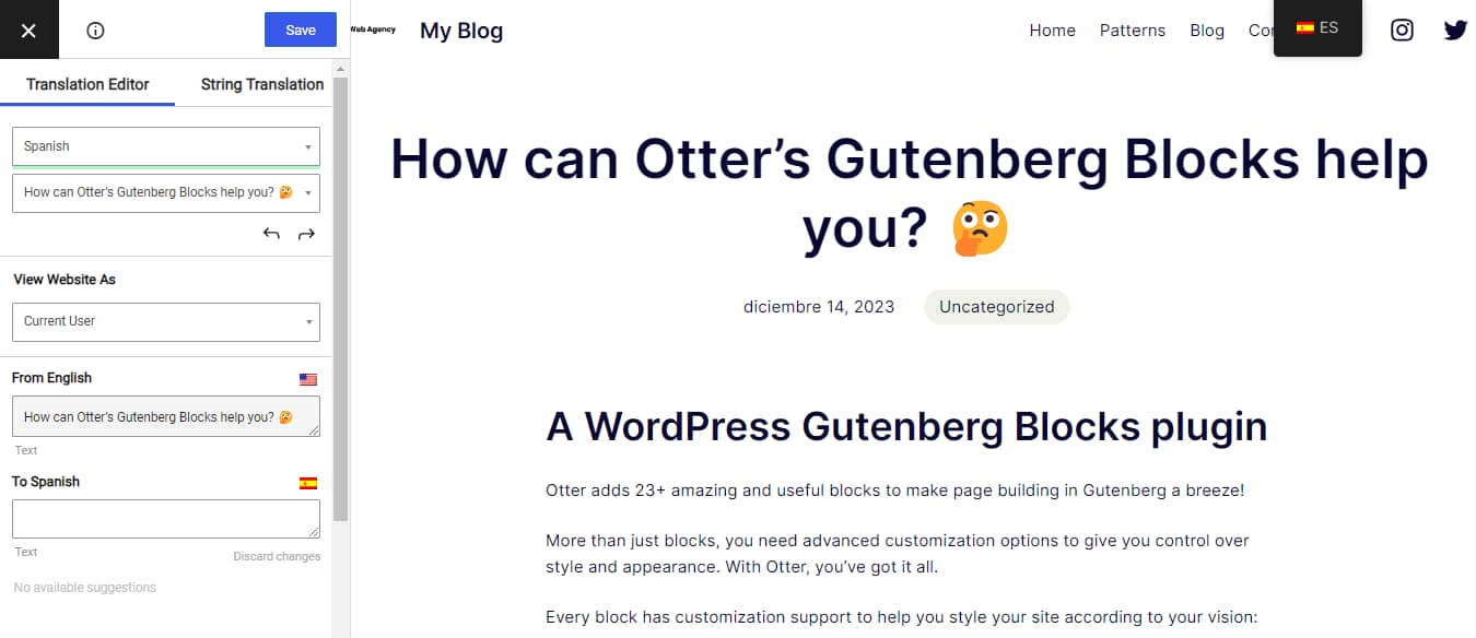 Opening a post in the TranslatePress translation editor.