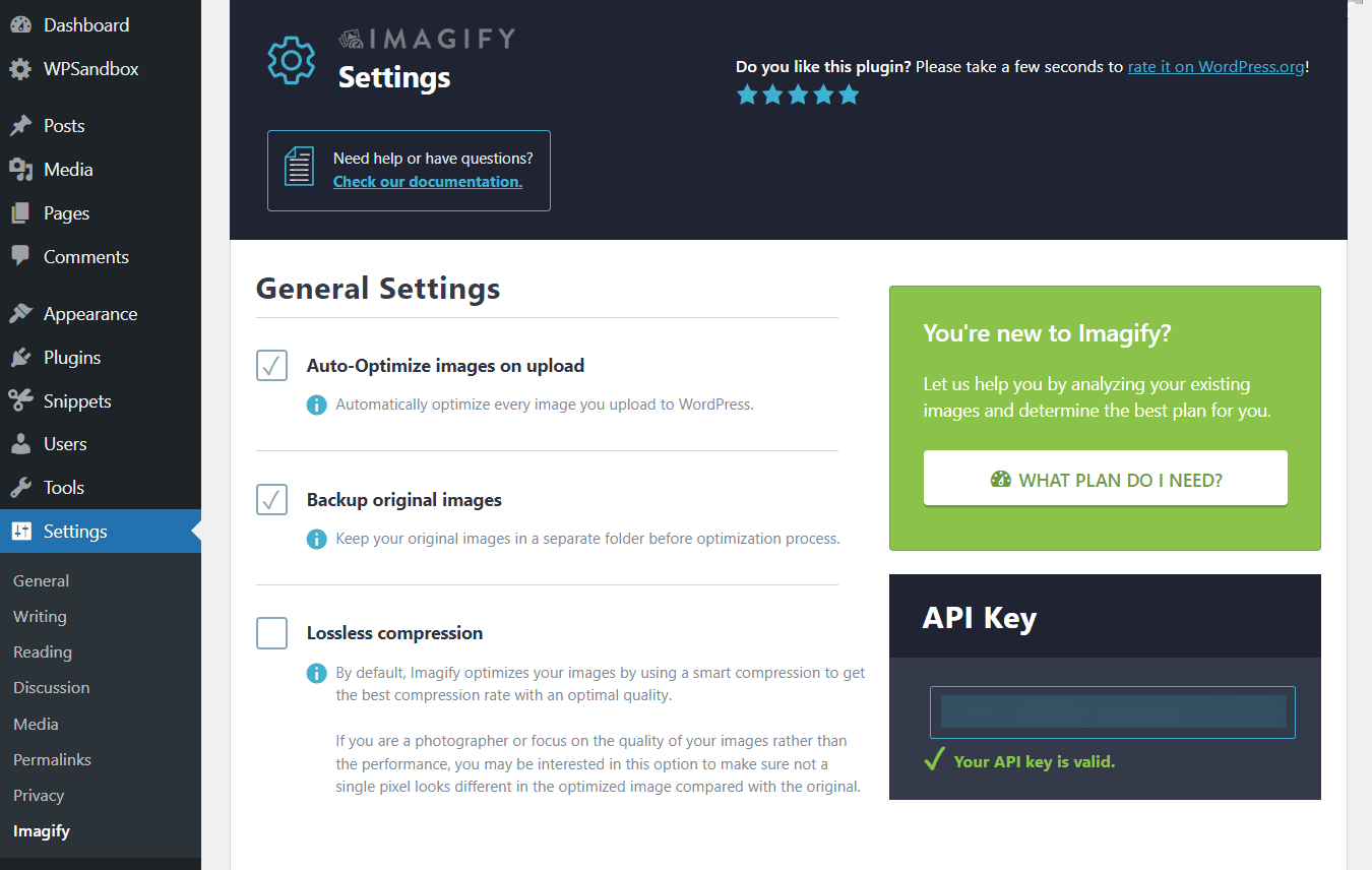 imagify plugin settings.