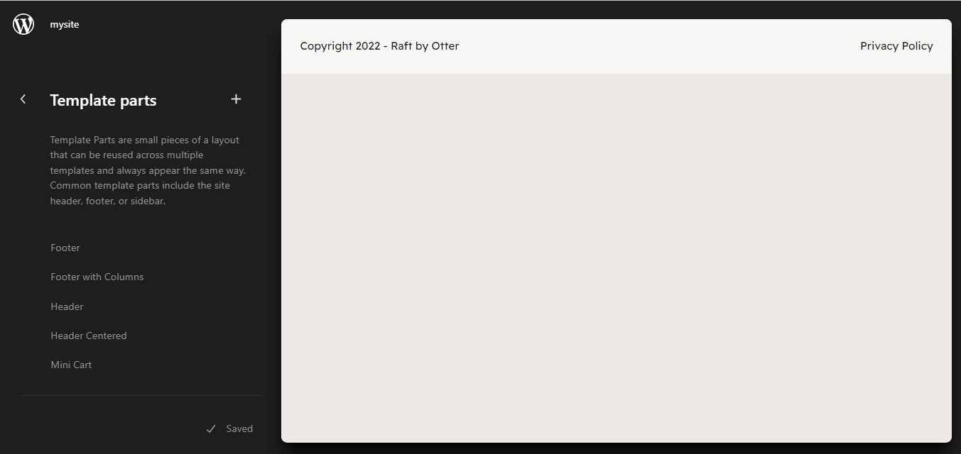 Selecting the footer in template parts.