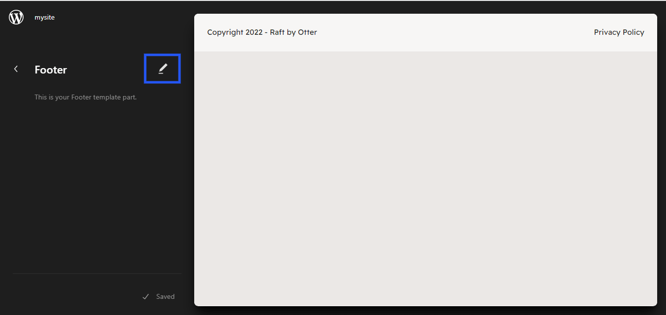 Editing the footer in the Site Editor.