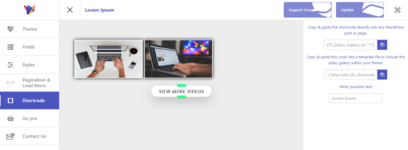 Getting the shortcode for the WordPress video gallery.