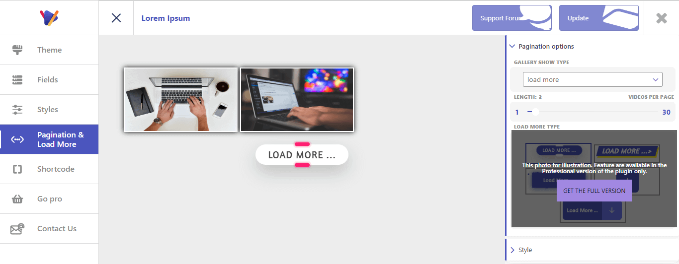 Customizing the pagination in the WordPress video gallery plugin.