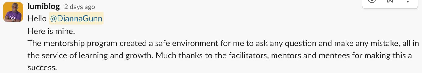 Patrick Lumumba quote about the mentorship program providing a safe environment for learning