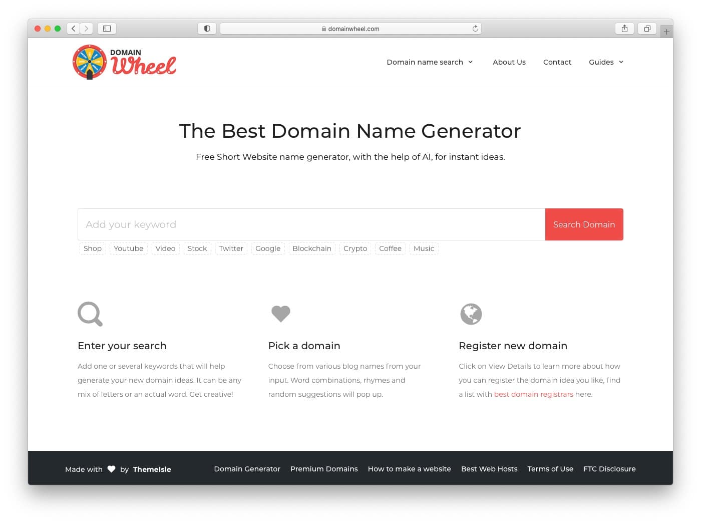 Use DomainWheel to find domains when you are learning how to design a website