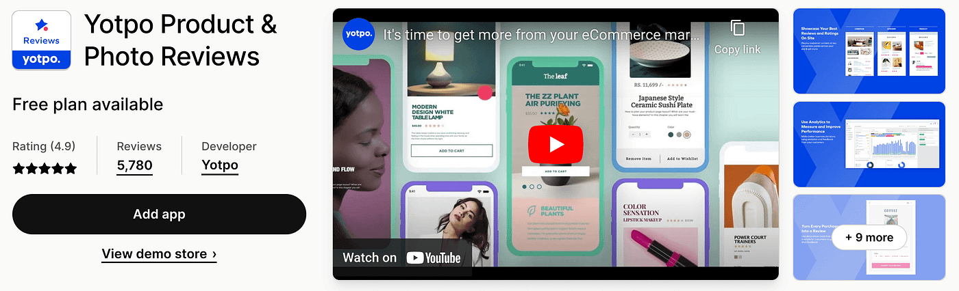 The Yotpo Product & Photo Reviews app for Shopify