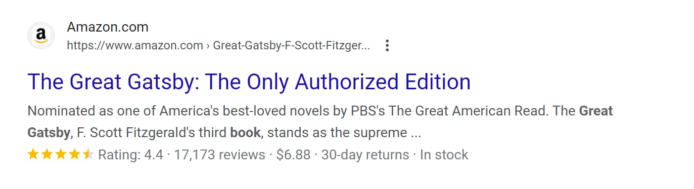 A rich snippet for a product.