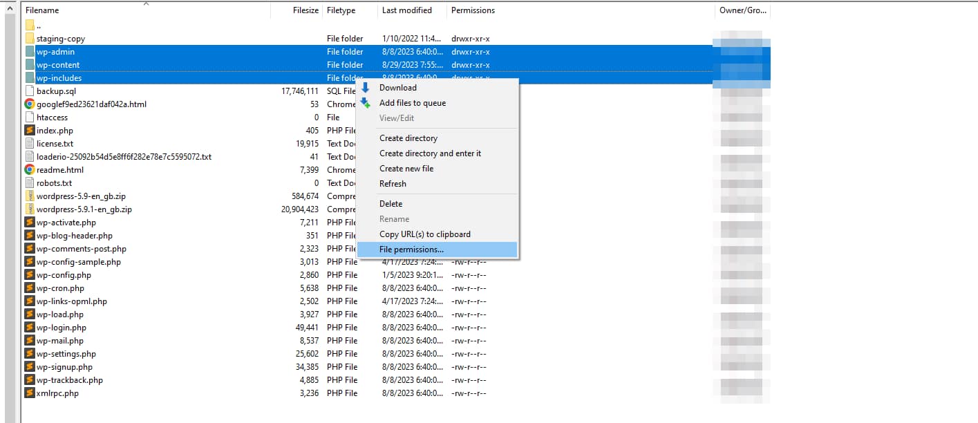 Configure WordPress directory permissions.