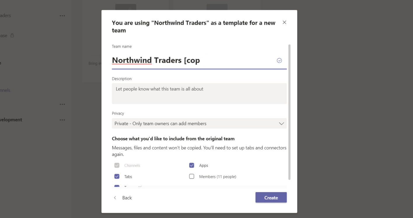 Using Team templates