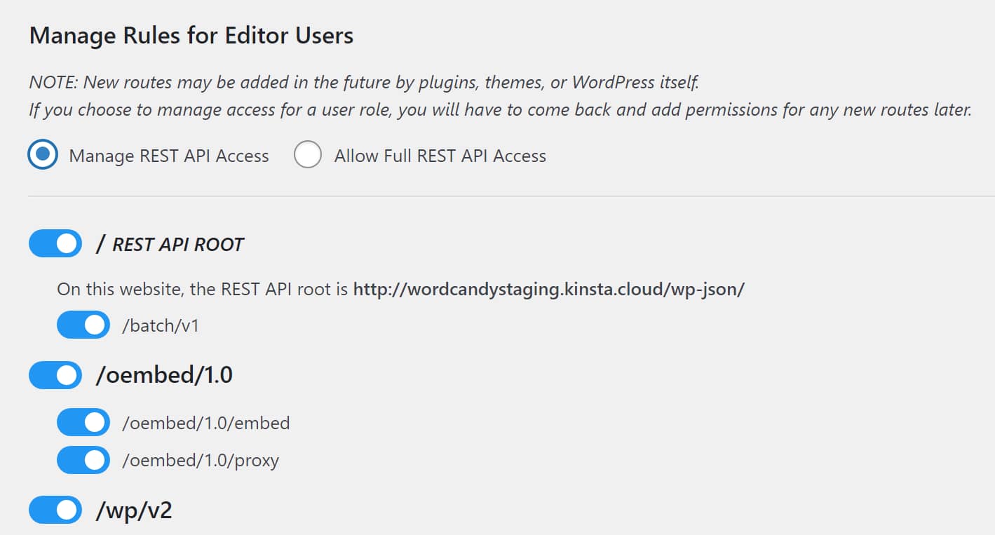 Configuring REST API access for editors