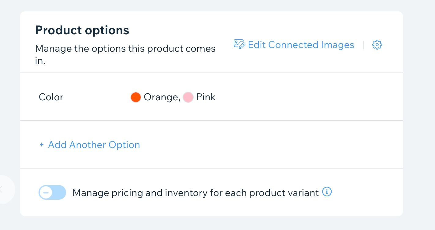 Making product variants in Wix.