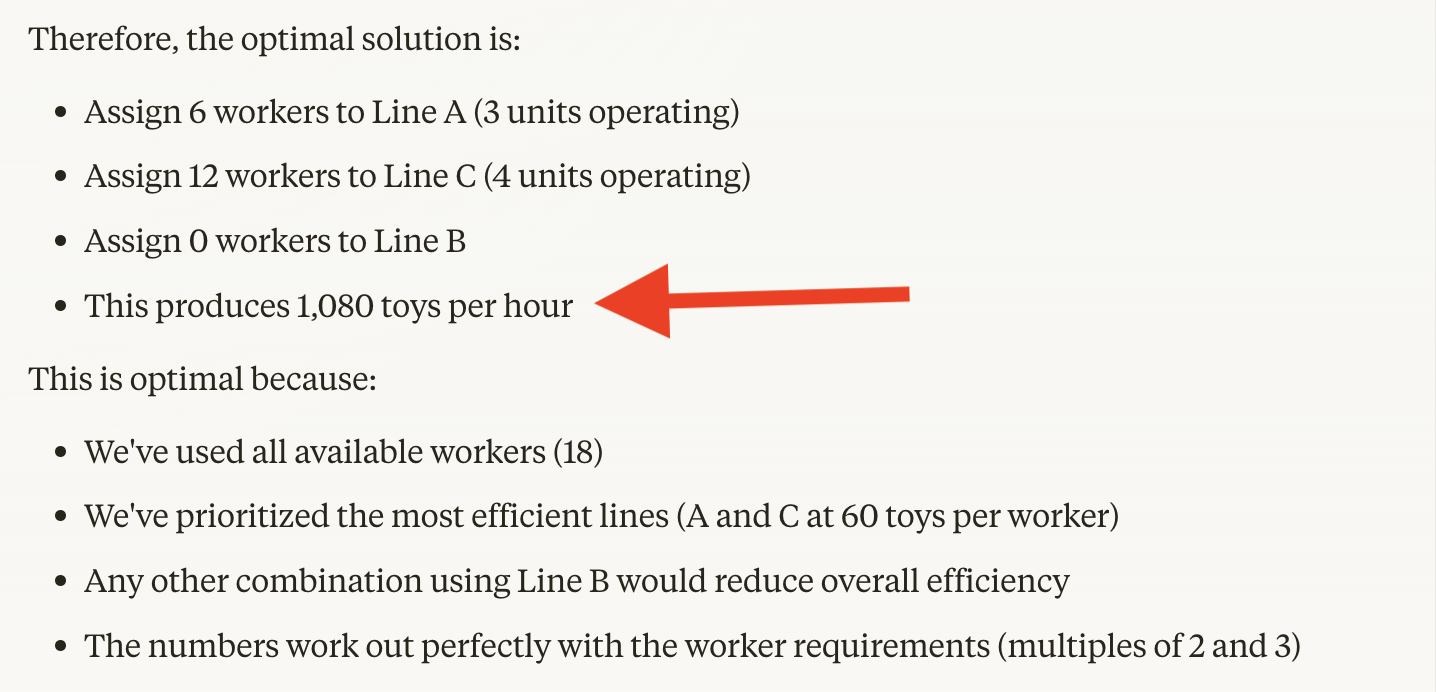 Claude Sonnet's solution to the toy factory problem.