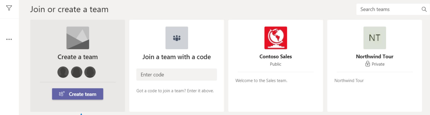 Creating a new team in Teams