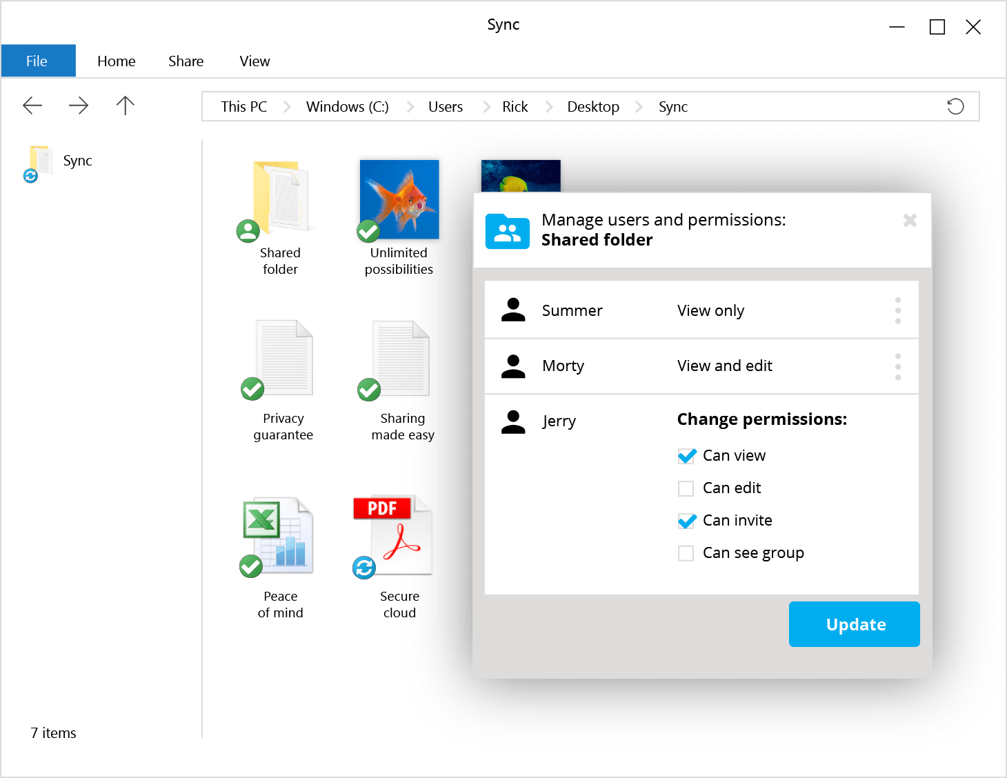 The Sync.com Cloud storage interface.
