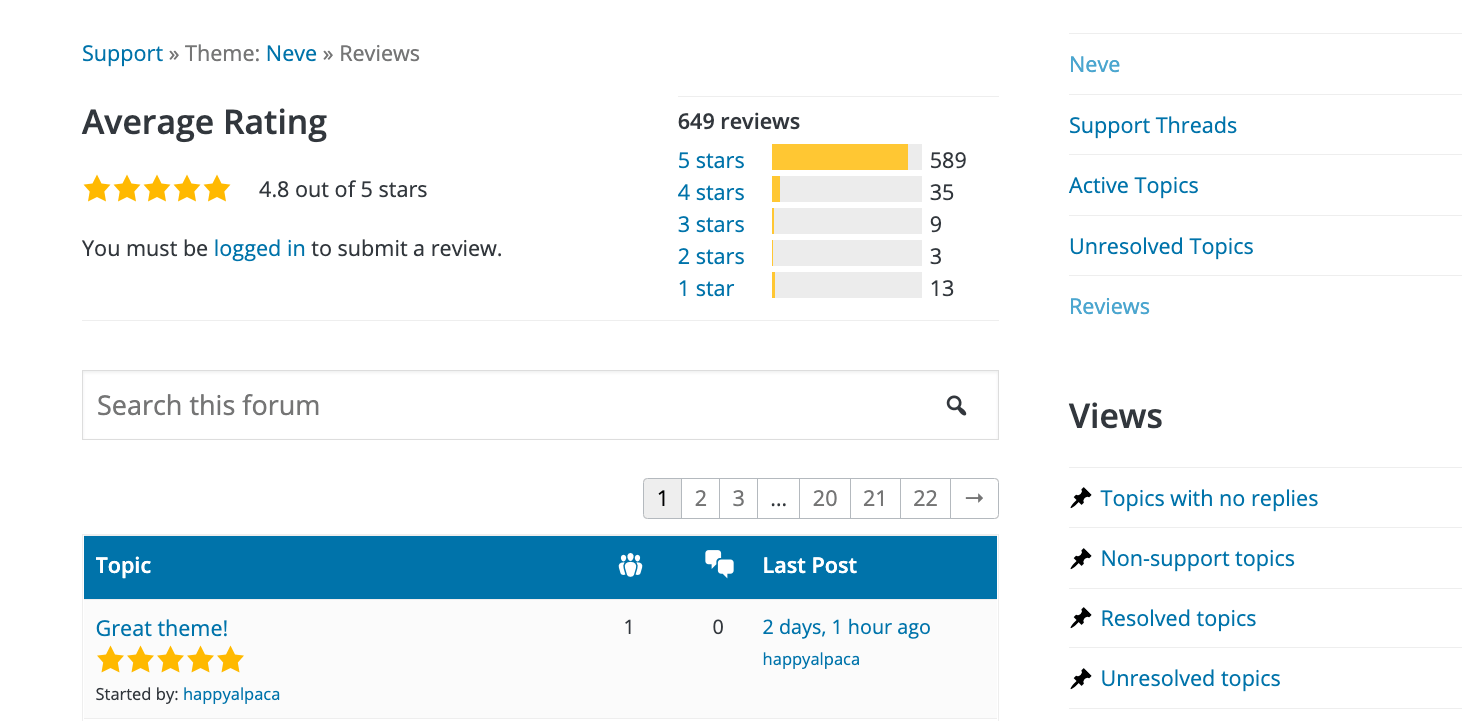 reviews under the Neve theme