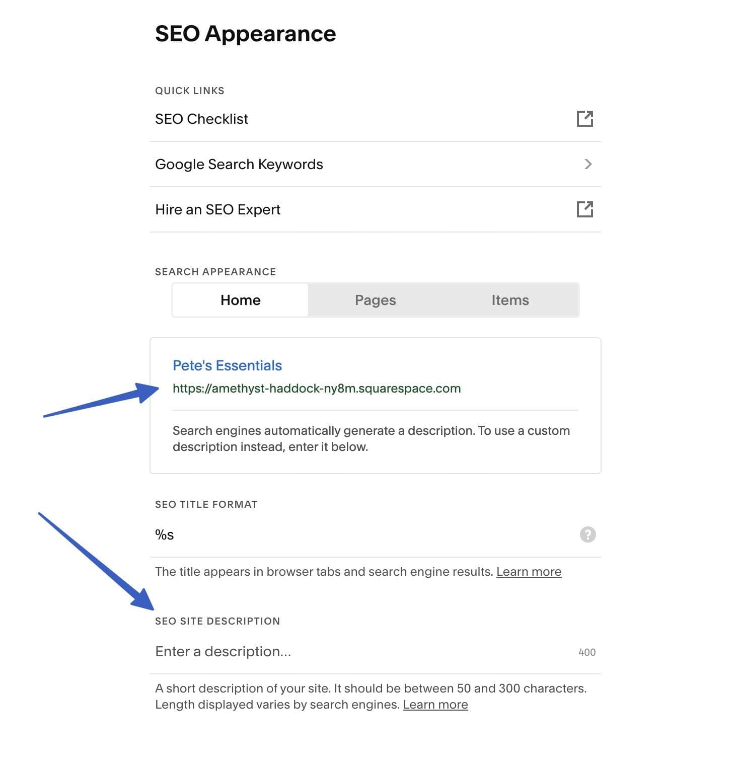 SEO options from our Squarespace Ecommerce review.