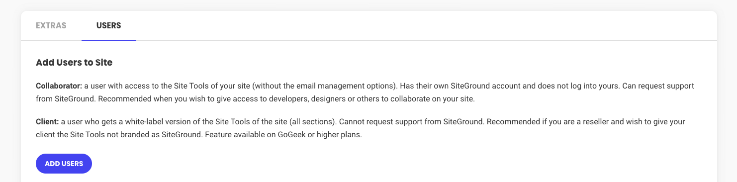 SiteGround user access.