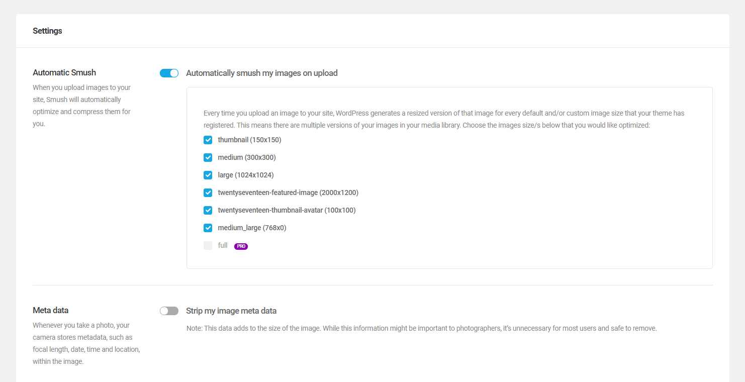 More WP Smush plugin settings.