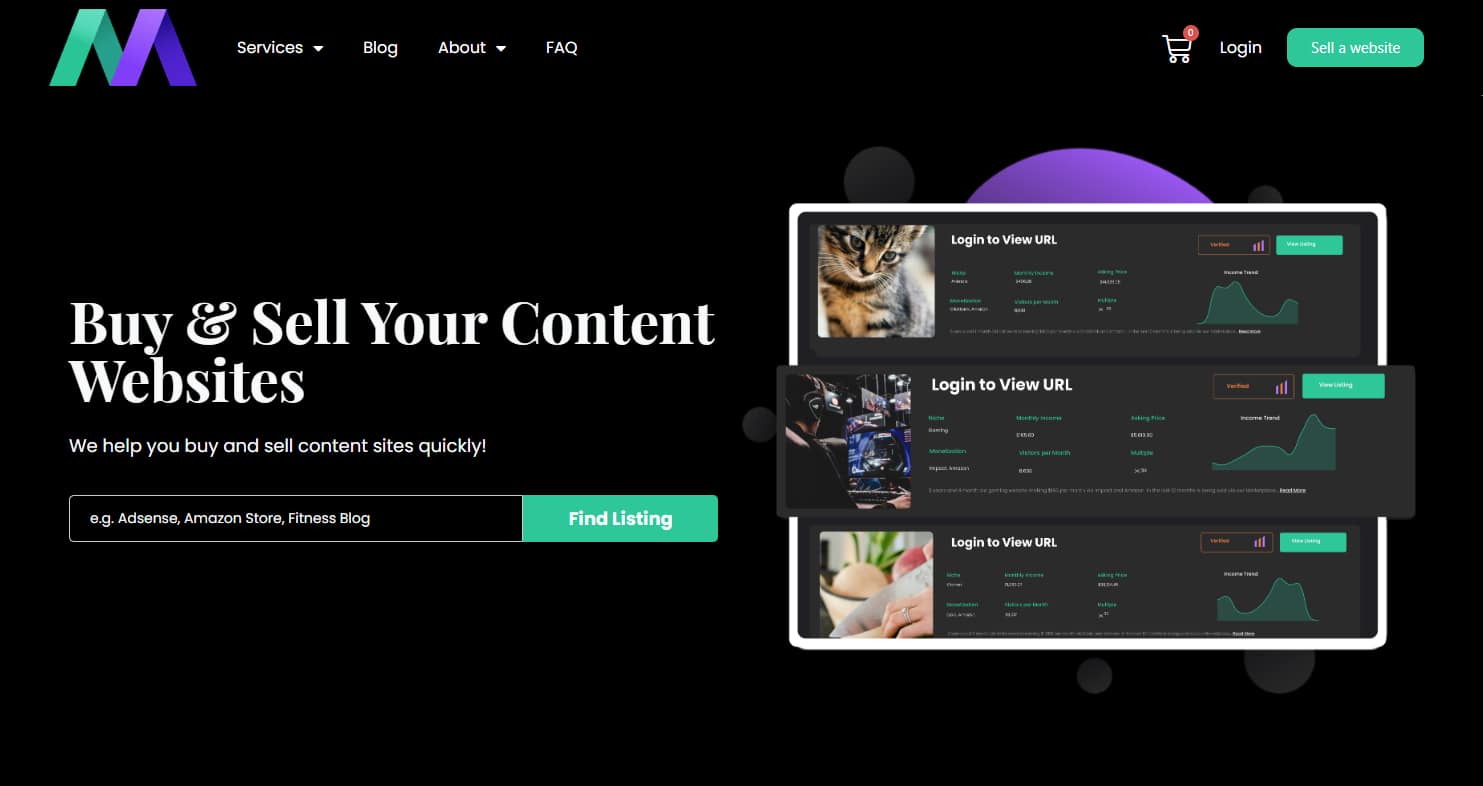 Motion Invest is a site specializing in content websites for sale and is among the best website brokers available.