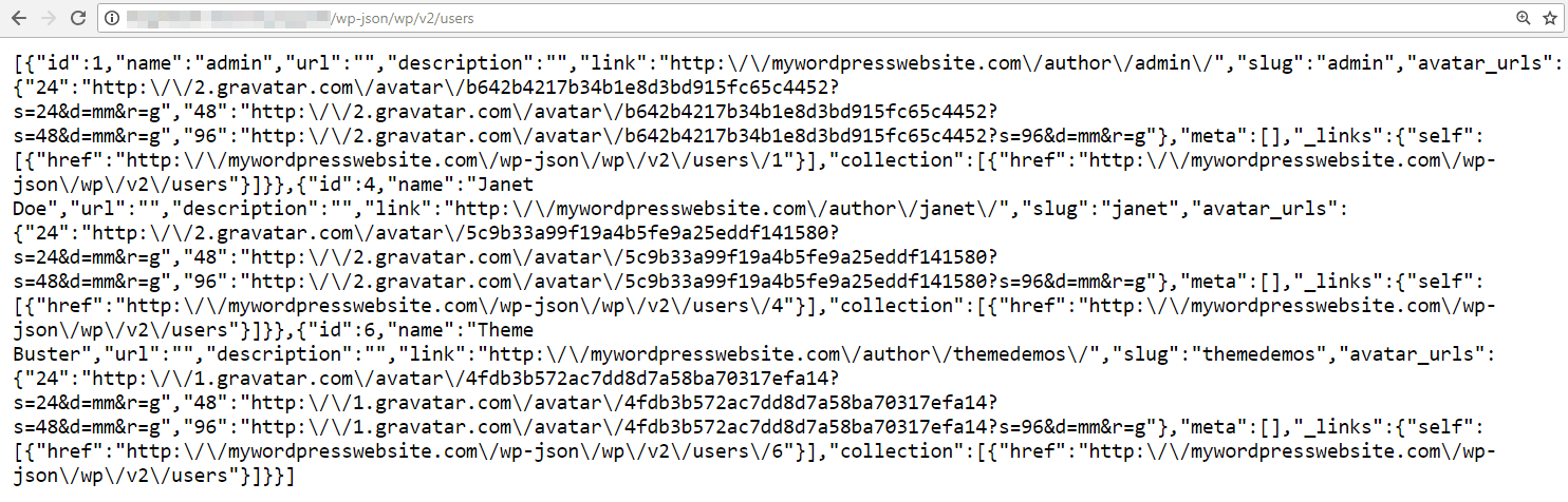 A list of users in the WordPress REST API.