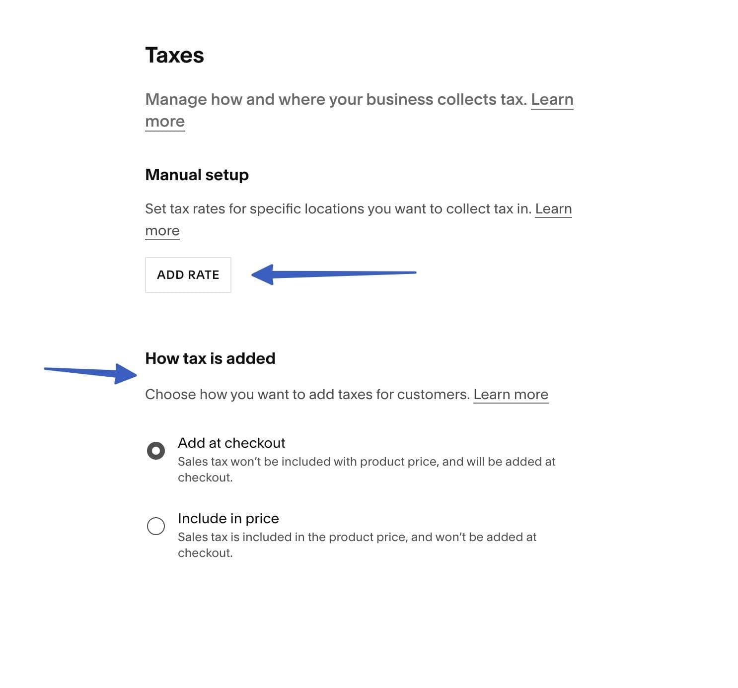Adding a rate in Squarespace.