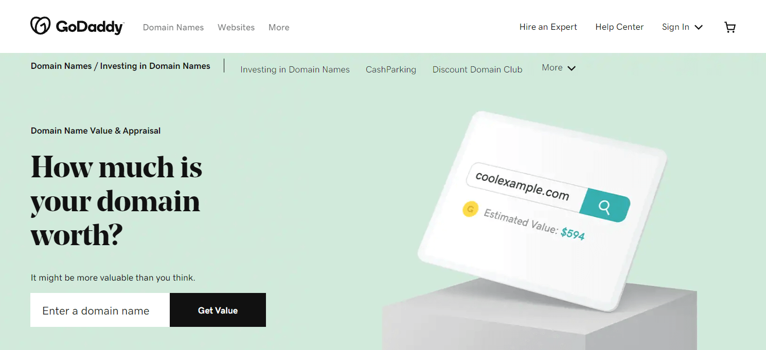 GoDaddy's appraisal tool, helpful for those who want to know how to sell a domain name.
