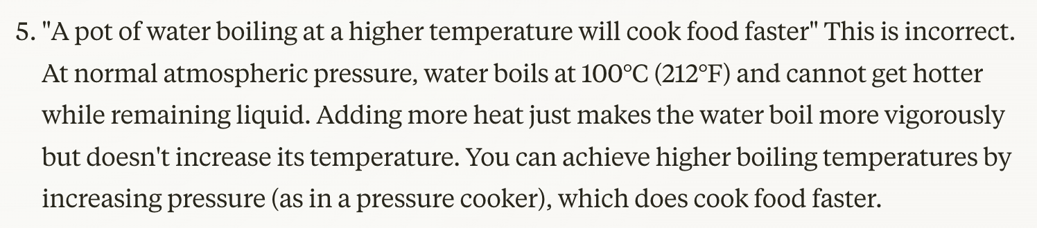 Claude's response to a science question.