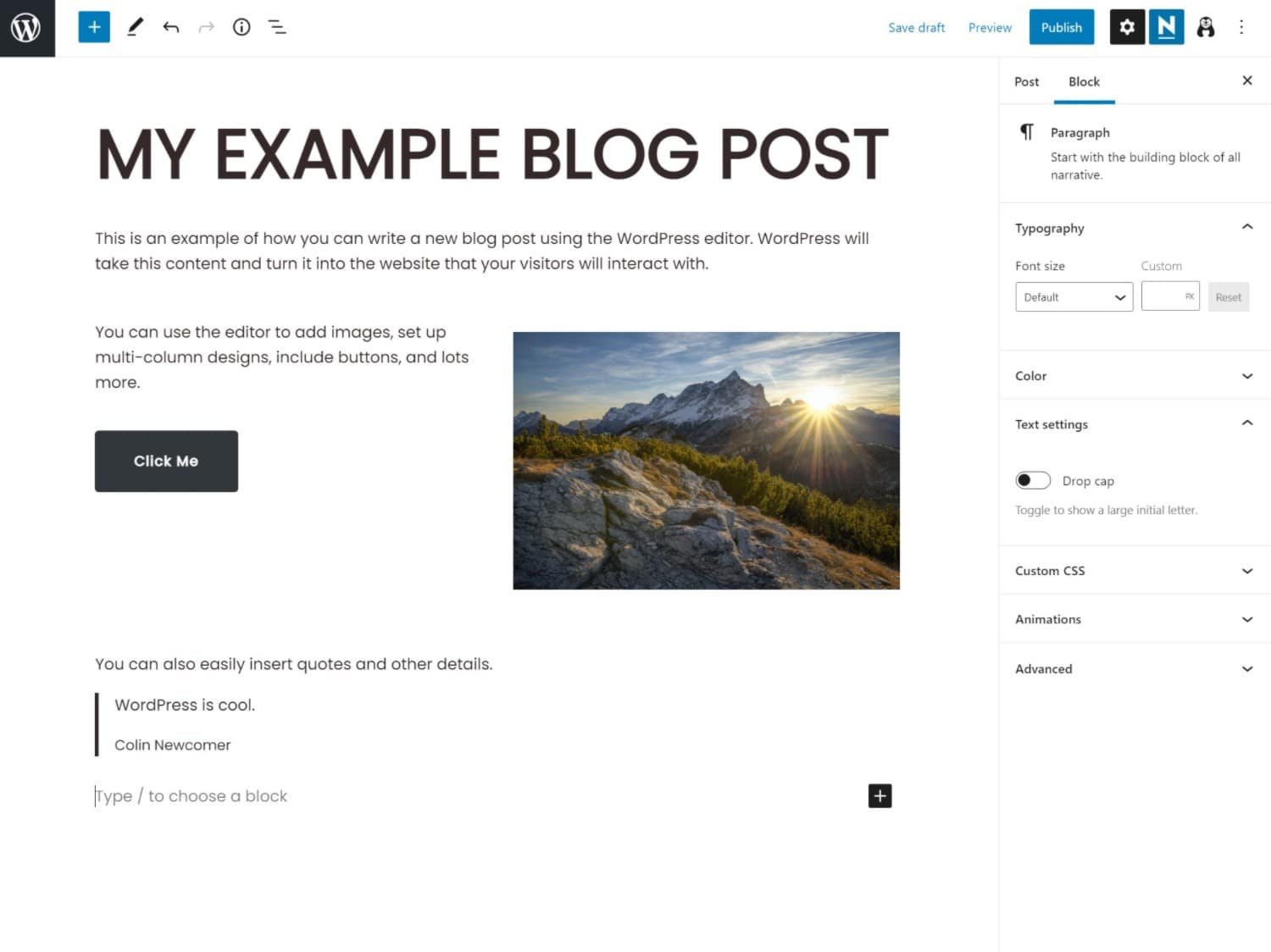 Creating a post on the WordPress backend