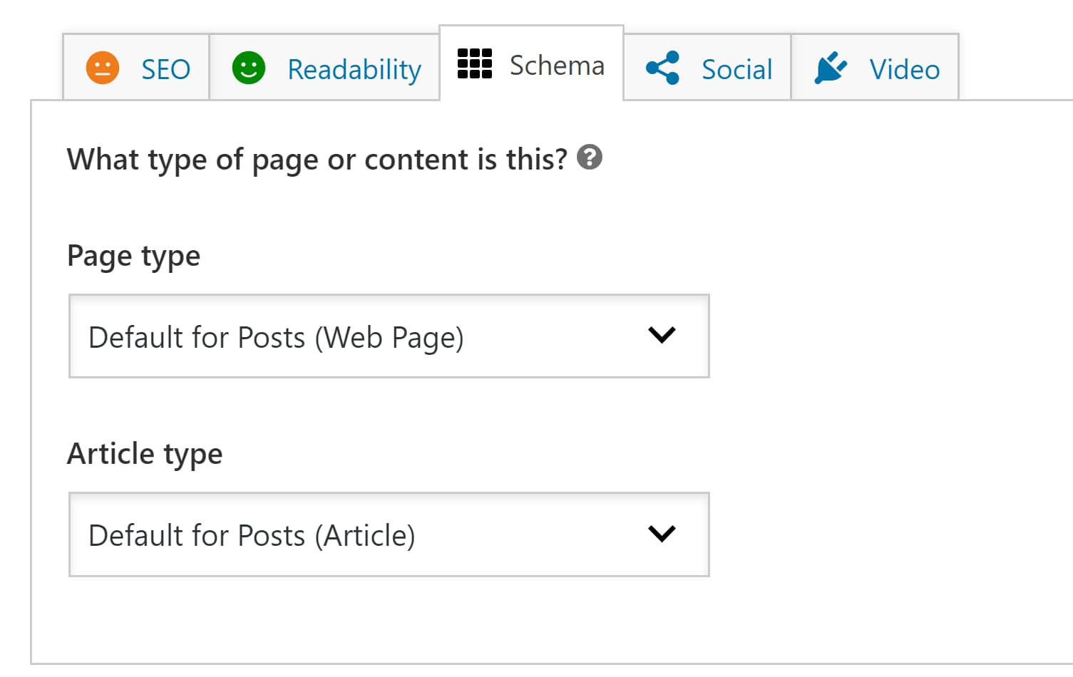 The schema tab in Yoast SEO for making rich snippets in WordPress.
