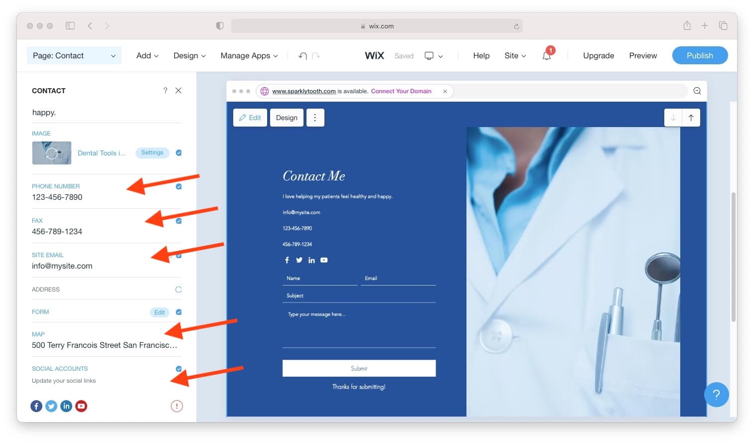 Building a contact page with Wix