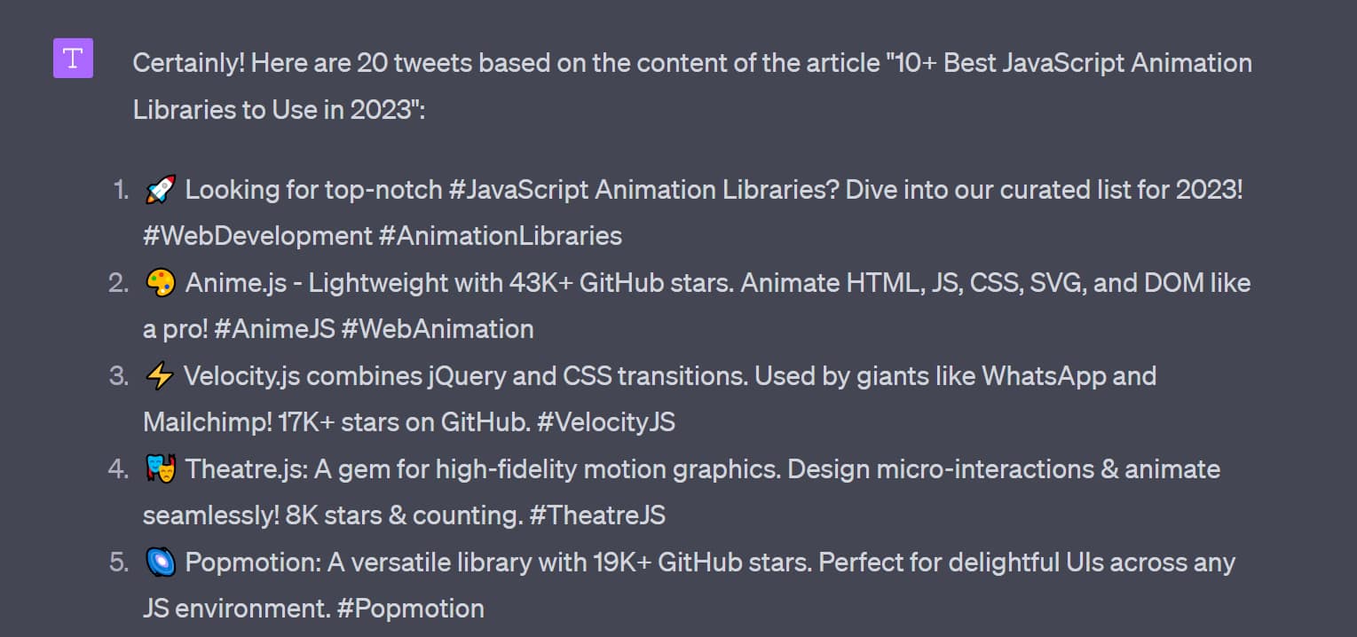 Generating social media posts using ChatGPT.