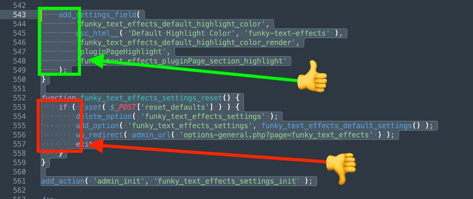 Showing the difference between using tabs and using spaces for indentation in code.