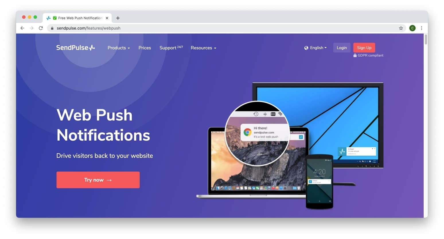Sendpulse with best push notification services for omnichannel marketing