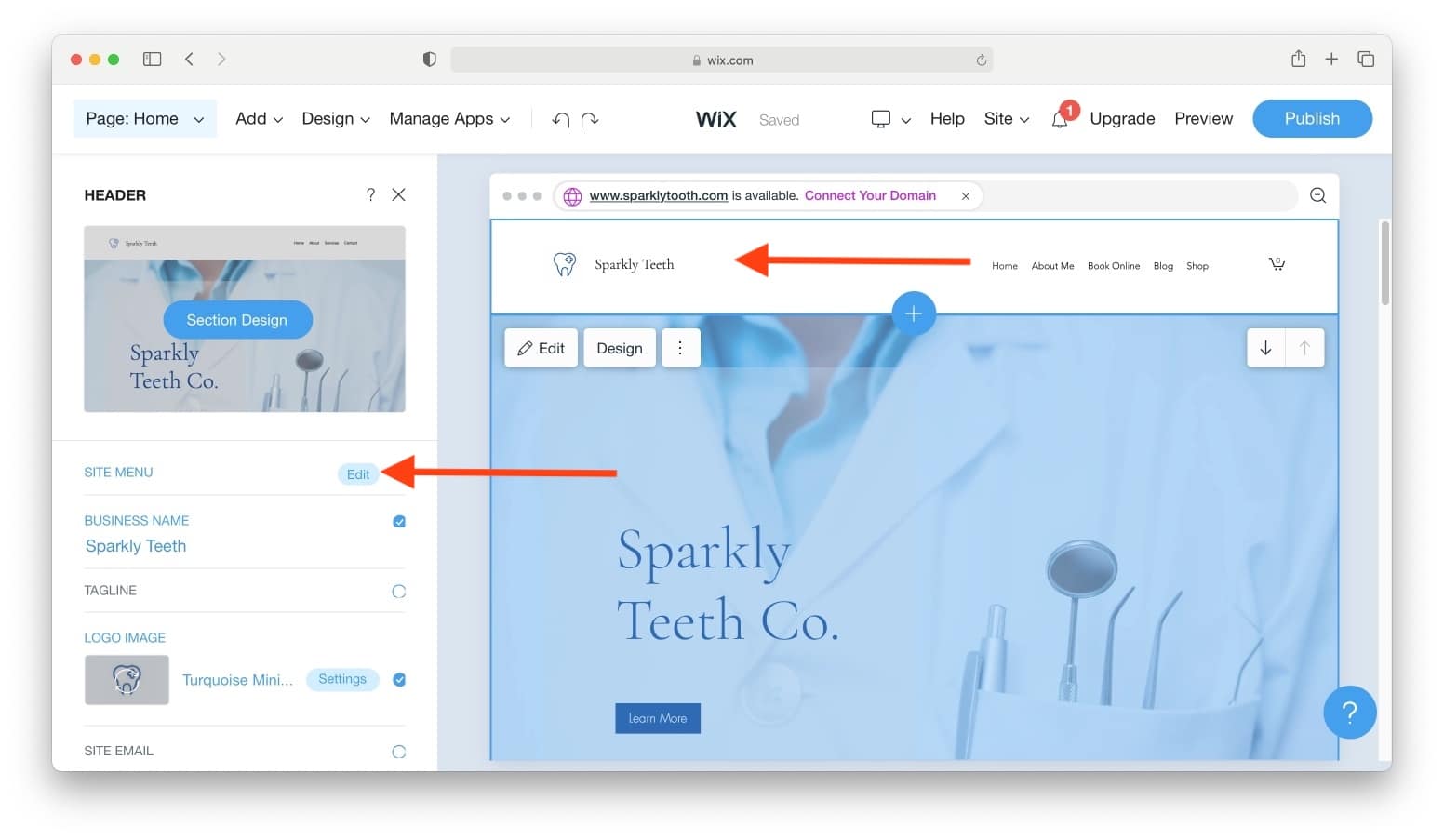 Customizing the Wix menu