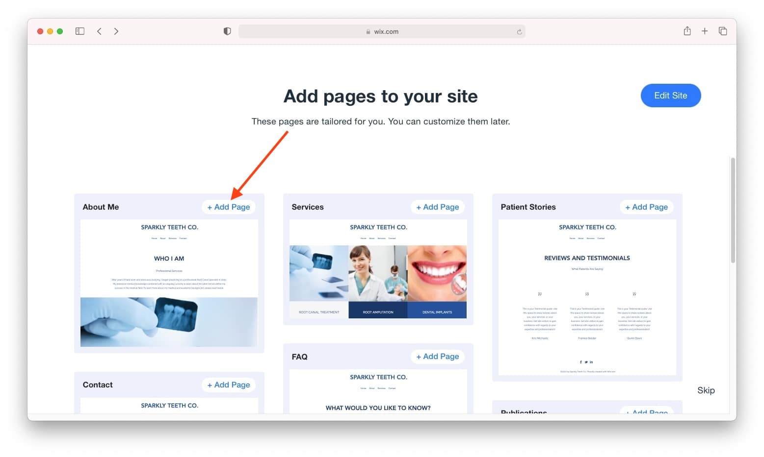 Adding pages in a Wix tutorial.