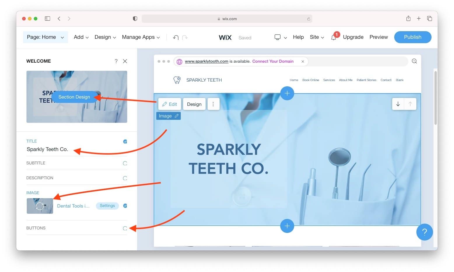 Editing sections with Wix ADI